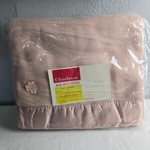 Chatham Acrylic Rayon Pink VTG Blanket Satin‎ Trim 72x90" Hygienated Twin Double